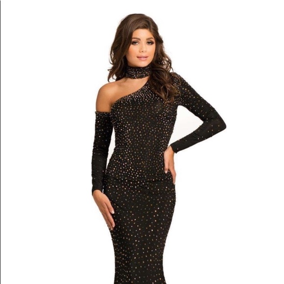 Johnathan Kayne Dresses & Skirts - Johnathan Kayne Hand Beaded Asymmetrical Evening Gown Formal Stand Up Collar 12